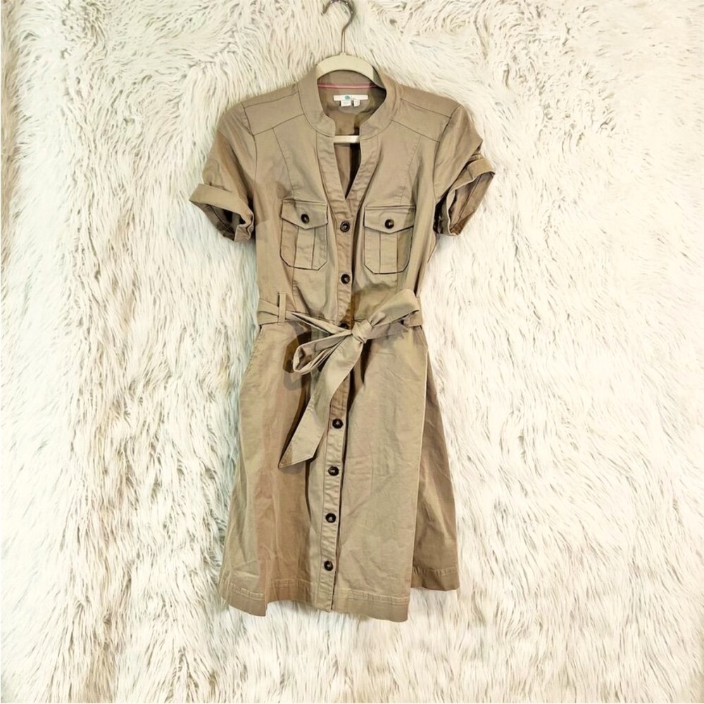 Boden Women's Size 6 Brown Safari Shirt Dress Knee Length Short Sleeve